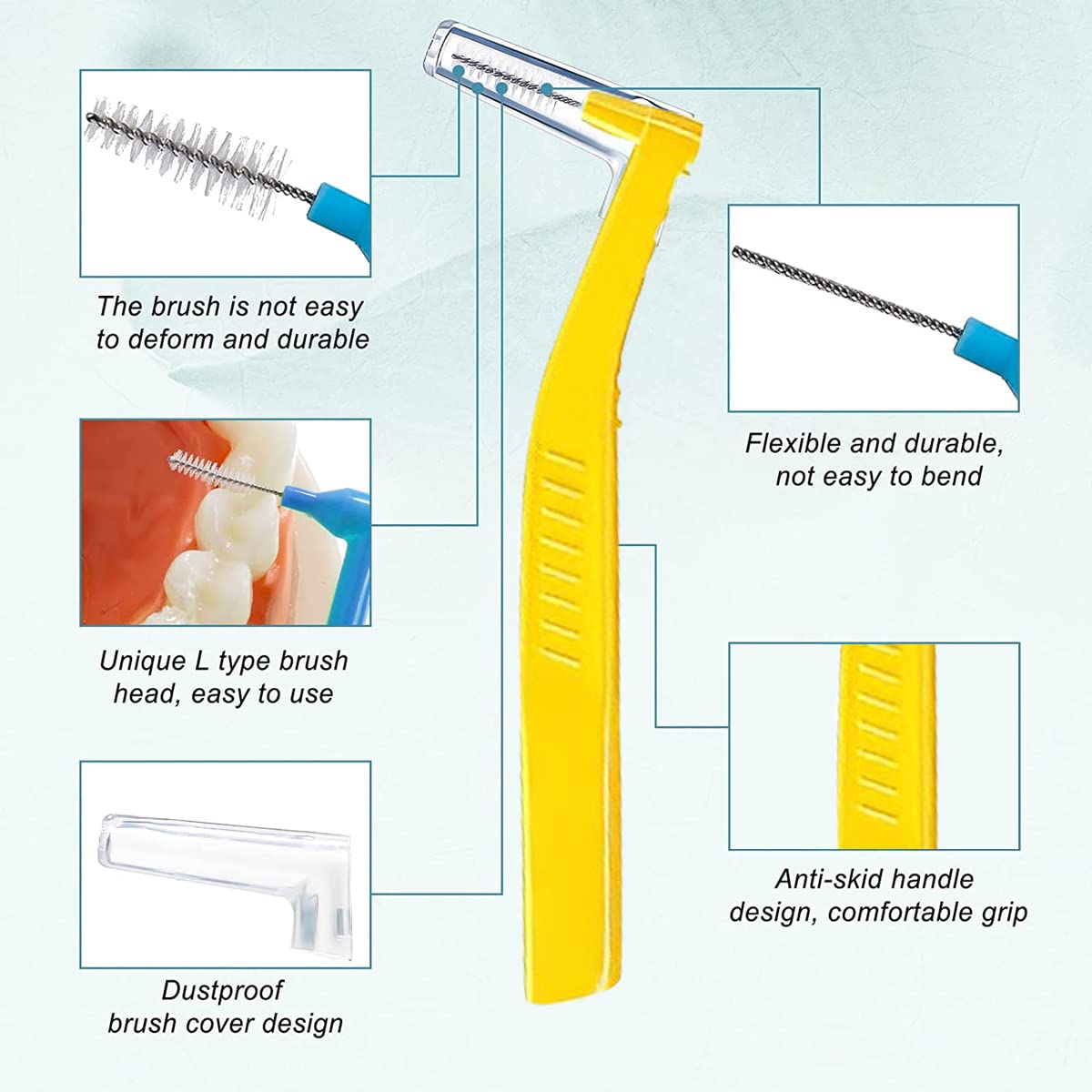 HANNEA 10pcs Interdental Brushes, L-shaped Interdental Brush Angle, Angled Dental Brush for Teeth Oral Dental Care Brush Cleaning Tool HANNEA 10pcs Interdental Brushes, L-shaped Interdental Brush Angle, Angled Dental Brush for Teeth Oral Dental Care Brush Cleaning Tool
